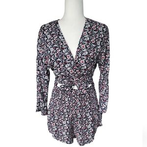 Storia Floral Front Tie Romper, Size Medium, Color Navy Floral
